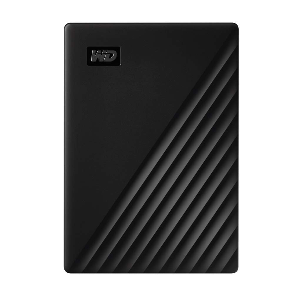 WD My Passport 2TB external black drive viewed from front for portable storage