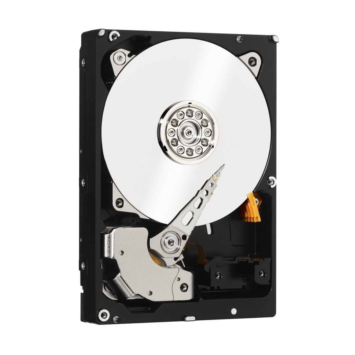 WD Renewed 4TB enterprise hard drive label closeup emphasizes MTBF and rugged design
