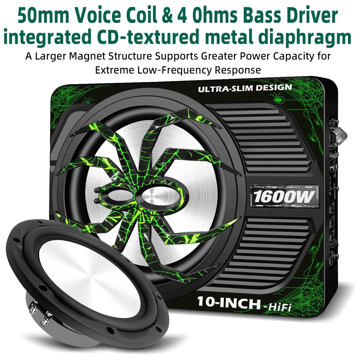 WDiYA subwoofer with integrated amplifier simplifies installation by removing external power needs.