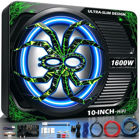 WDiYA upgraded 1600W car subwoofer under-seat with built-in amplifier for deep bass performance.
