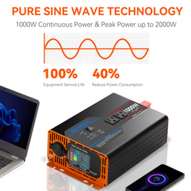 WDYMODAT 1000W inverter side ports for easy USB and Type-C charging.