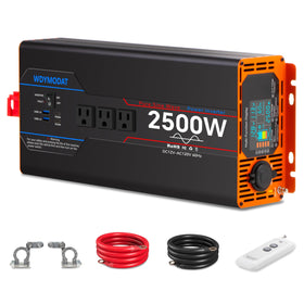 WDYMODAT 2500W inverter front view powering on-the-go devices with pure sine output.
