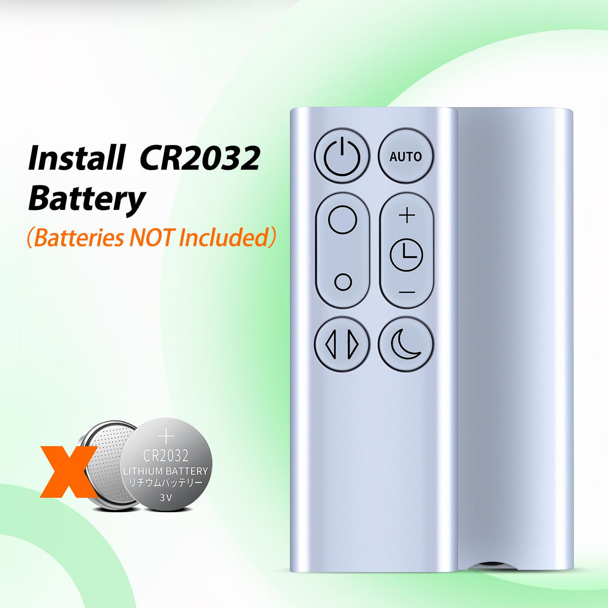 Sleek WDZP remote in silver design complements Dyson fan aesthetics.