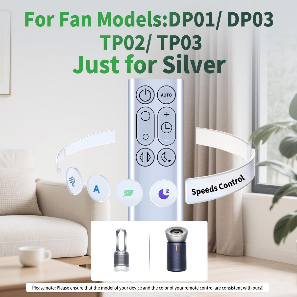 WDZP Dyson remote silver TP02; simple oscillation and mode access.