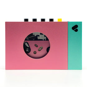 We Are Rewind Edith front view in pink and green for portable cassette listening