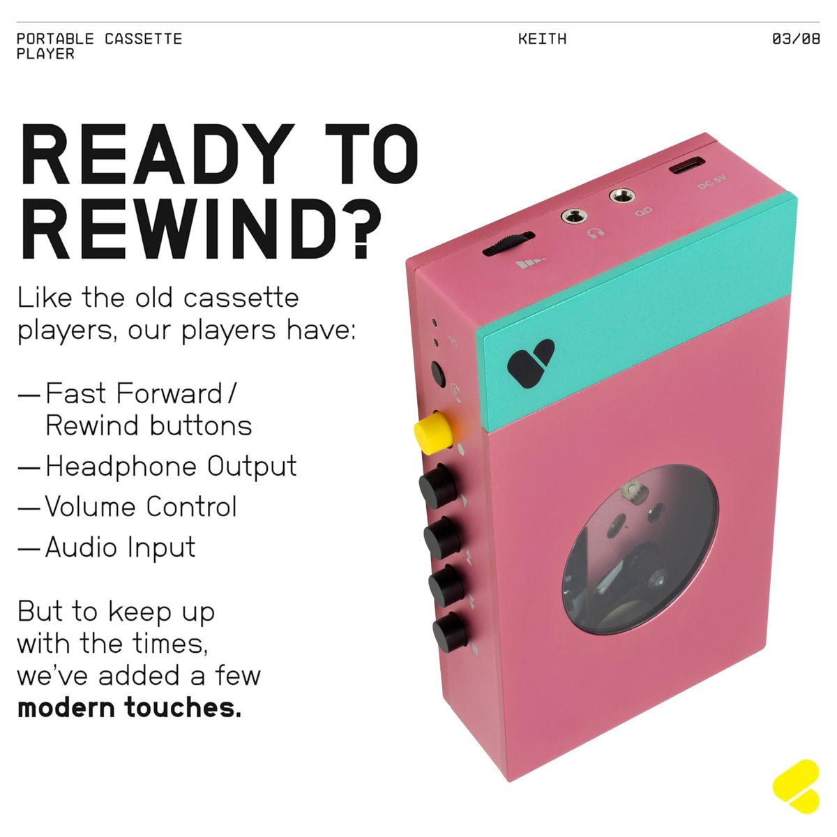 We Are Rewind Edith side view showing compact, pocket-ready design for on-the-go listening
