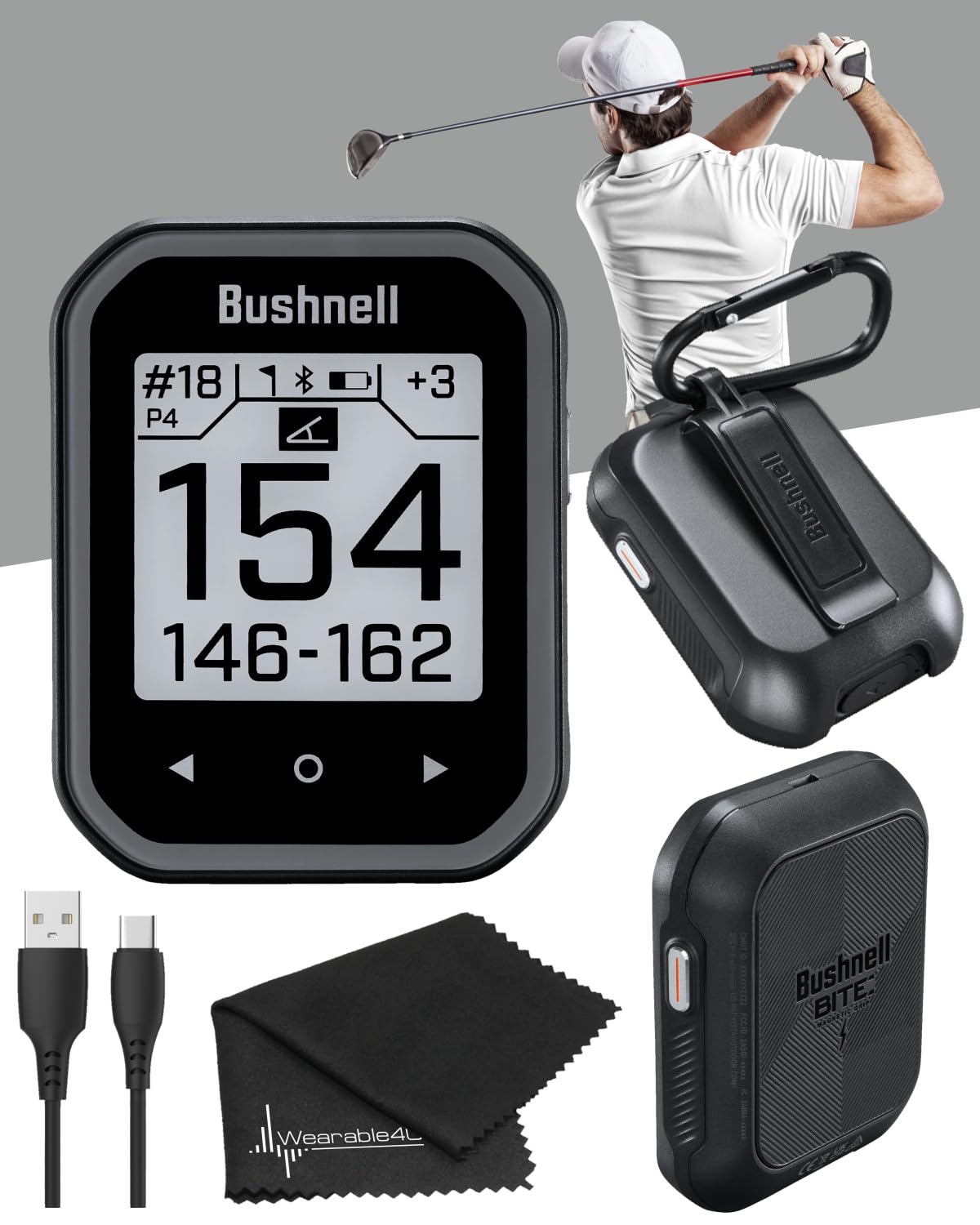 Wearable4U Bushnell Phantom 3 GPS display clearly shows front, middle, and back yardages.