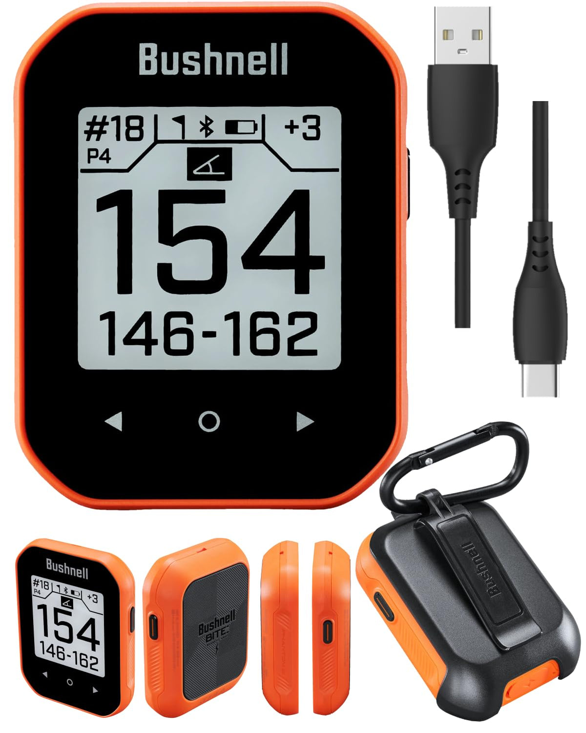 Wearable4U Bushnell Phantom 3 Slope box contents with charging cable and cleaning cloth