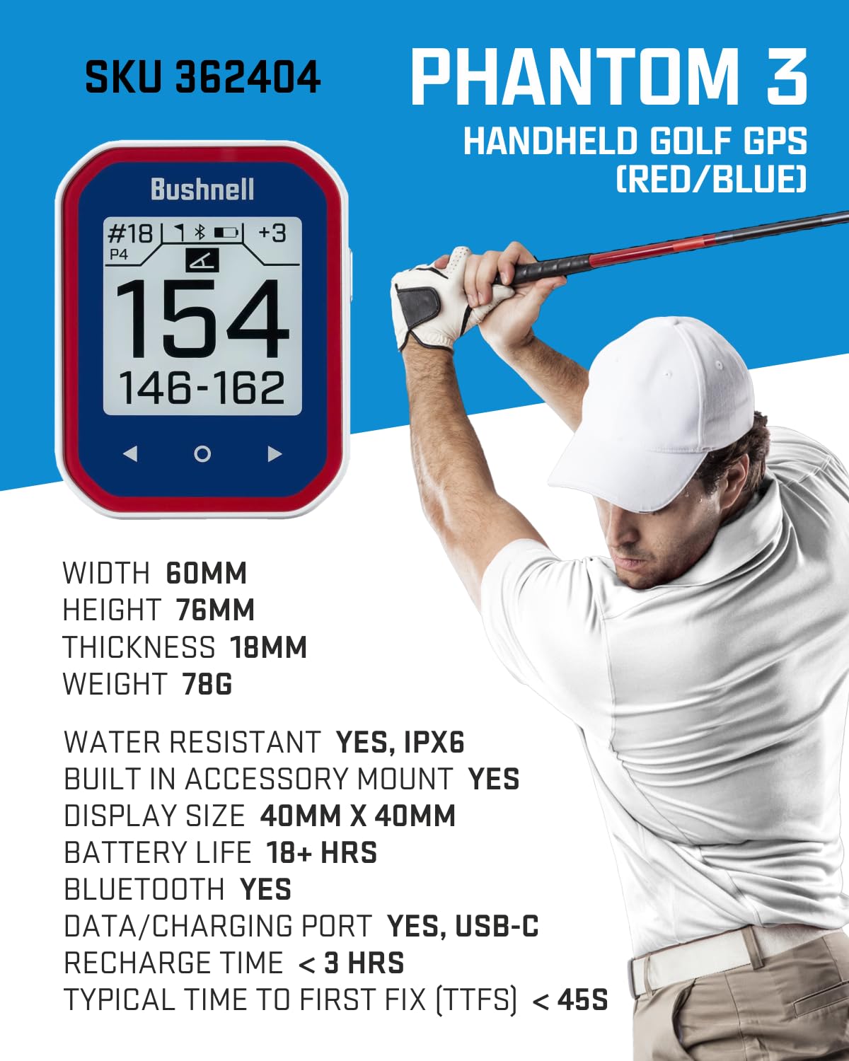 Wearable4U Bushnell Phantom 3 Slope touchscreen for quick navigation on the course.