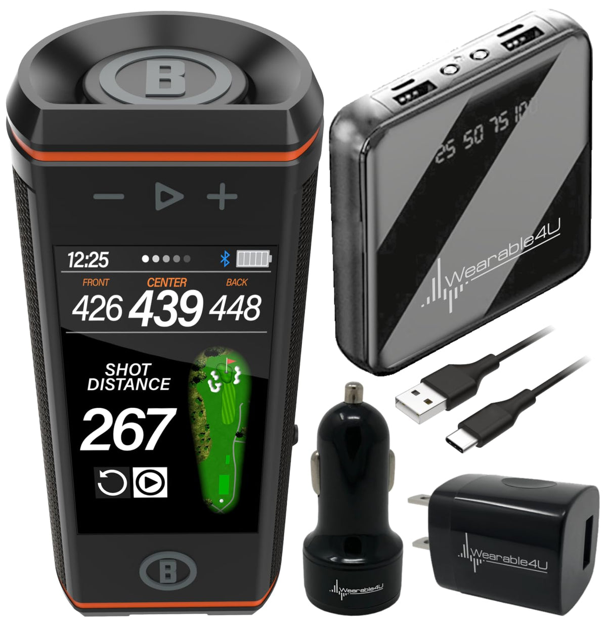 Wearable4U Bushnell Wingman HD front view with GPS touchscreen for on-course distances.