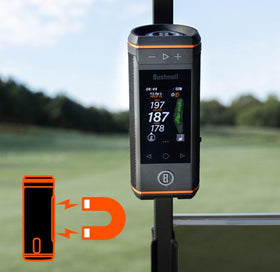 Wearable4U Bushnell Wingman HD magnetic cart mount for hands-free use.