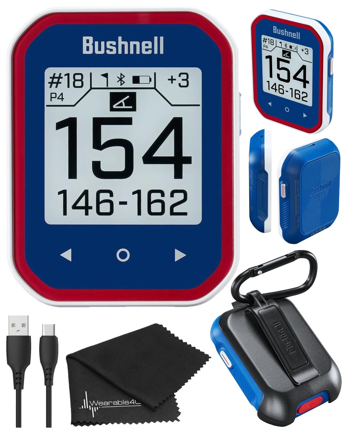 Wearable4U Phantom 3 Slope GPS display shows front, center, back distances for course planning.