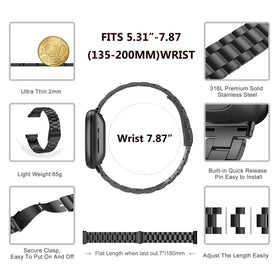 Wearlizer stainless-steel strap on Versa4 Sense2 shows durable metal design for daily wear.