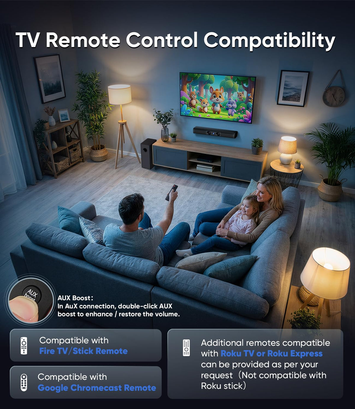 WebsLand soundbar in living room setup enhancing movie night audio experience