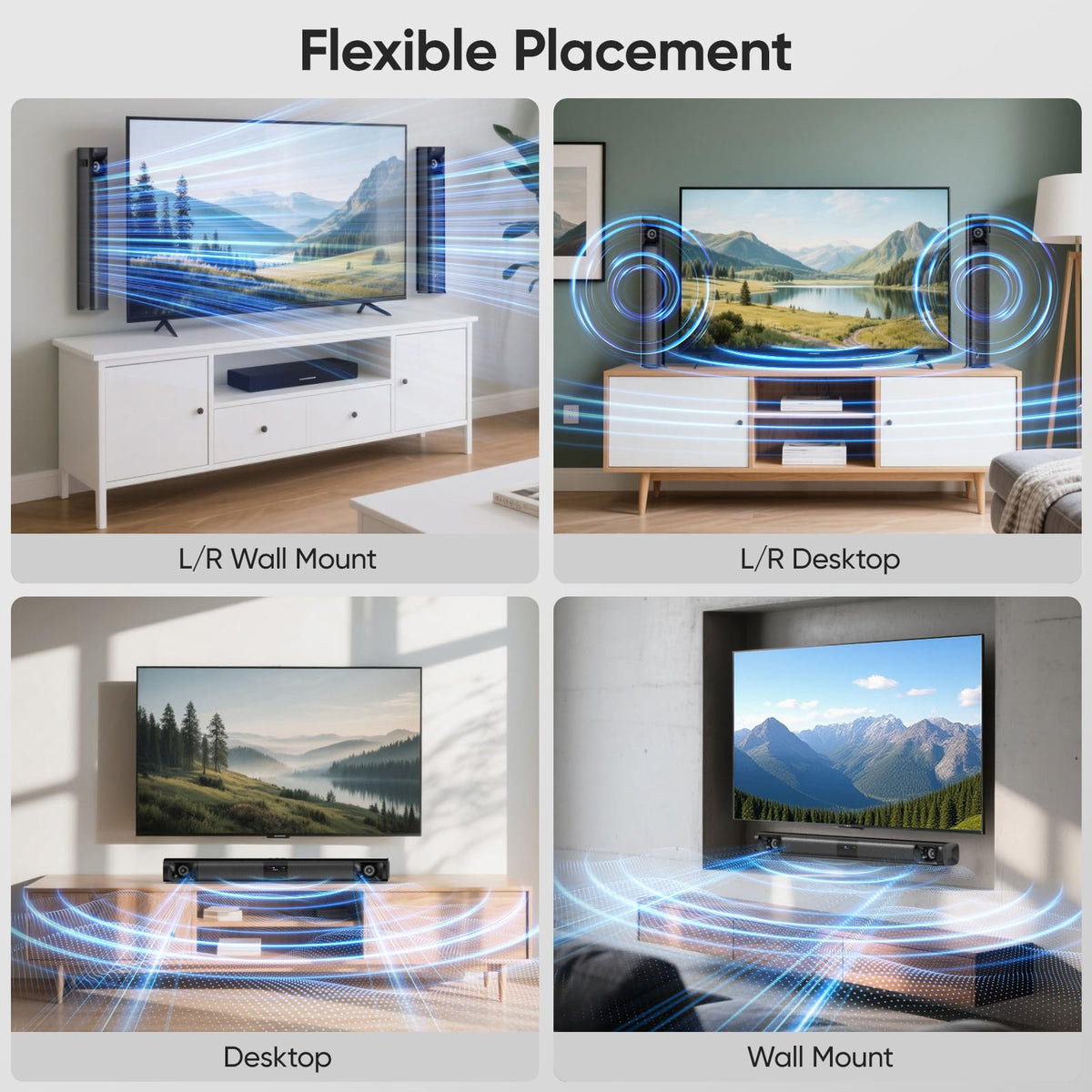 WebsLand Sound Bar detachable towers offer flexible placement for surround-like sound.