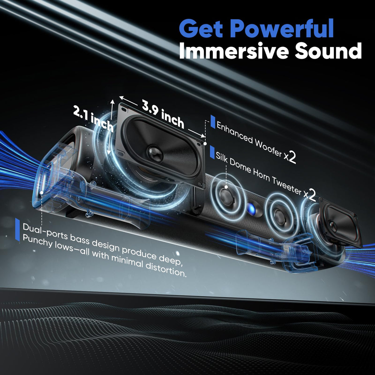 WebsLand Dual Woofers and bass reflex for clean lows