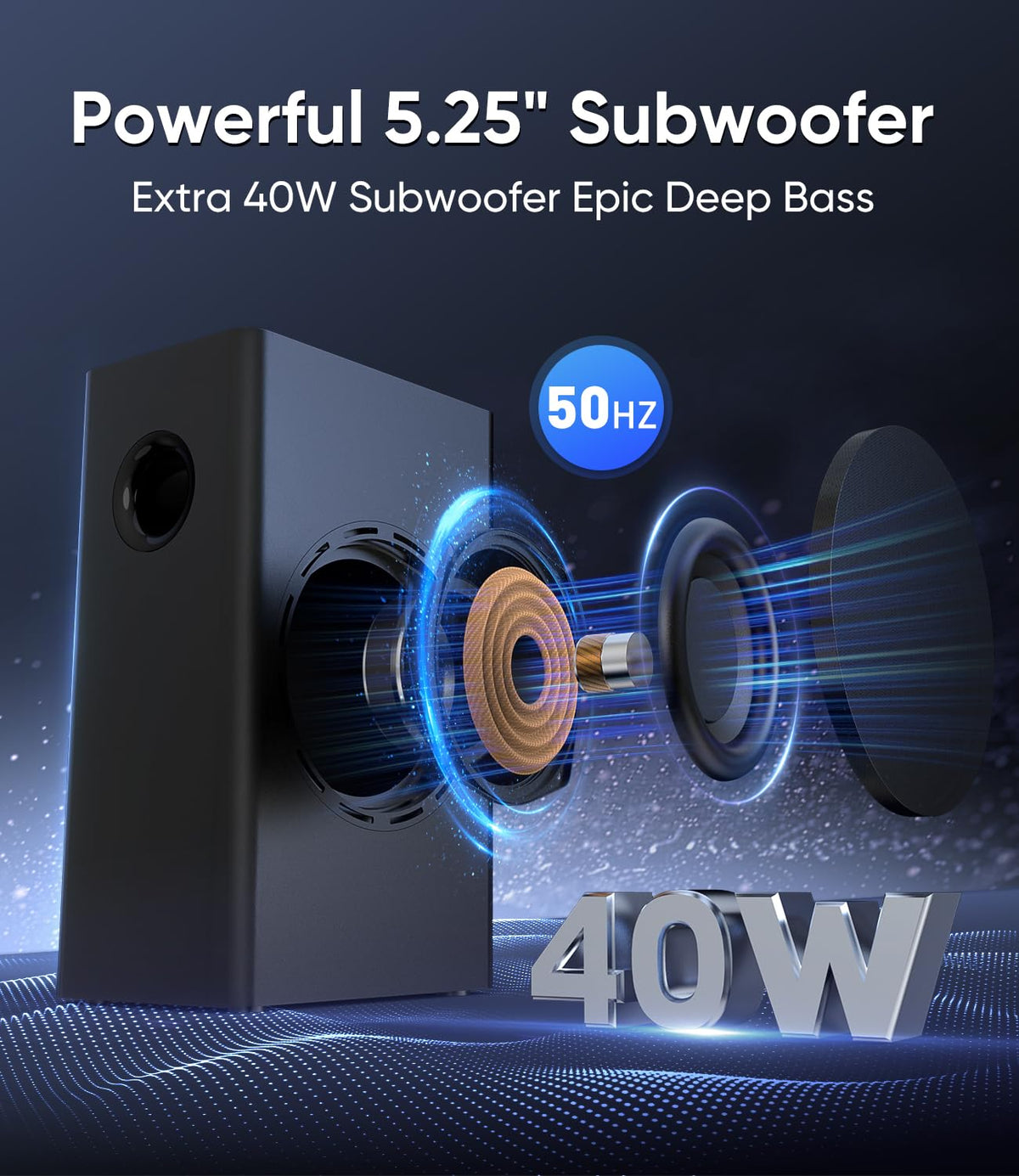 WebsLand wired subwoofer front close-up highlighting deep bass performance