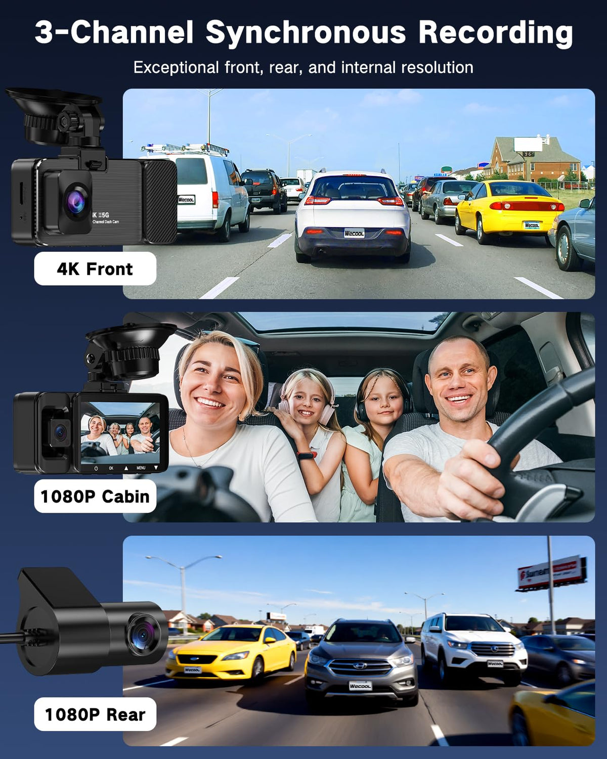 WECOOL interior cabin dashcam records occupants clearly for review