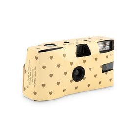 Weddingstar disposable camera with gold hearts wrapper for stylish wedding photo moments.