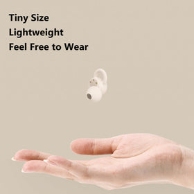 wedoking earbud in ear side view demonstrating hidden fit and stable comfort while lying down