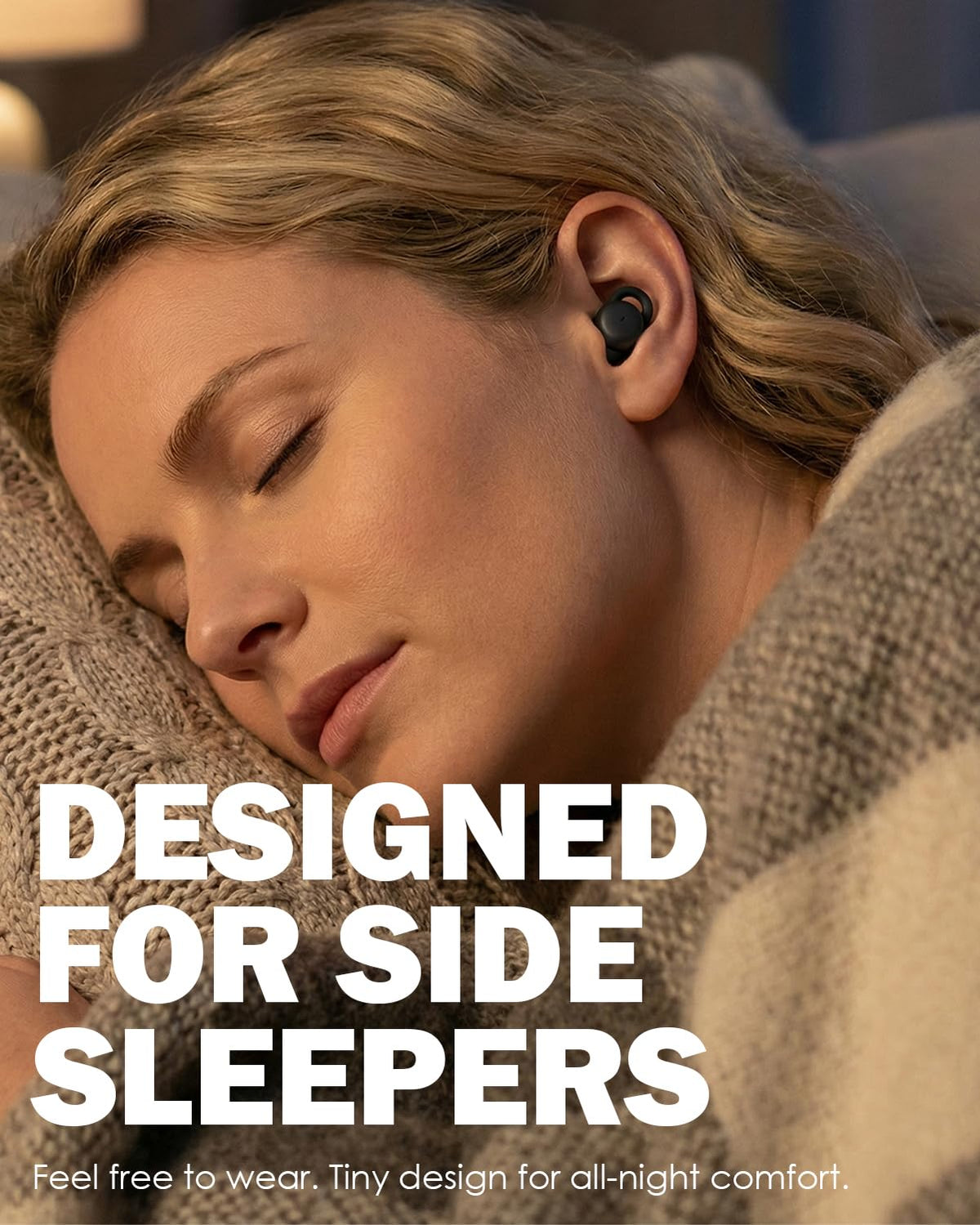 wedoking flat profile in ear demonstrating comfortable side-sleeping fit