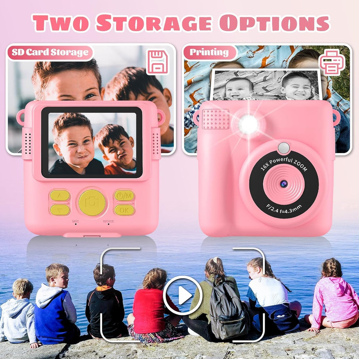 WEEFUN Kids Camera Instant Print back view showing simple controls for young photographers.