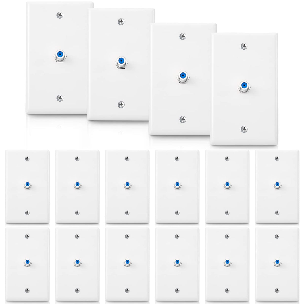 Weewooday 1-port wall plate with blue F connector for clean cable organization.
