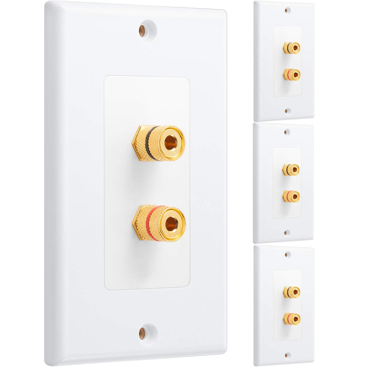 Weewooday banana plug wall plate closeup with gold-plated binding posts for reliable signal