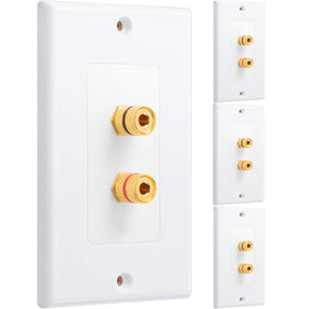 Weewooday banana plug wall plate closeup with gold-plated binding posts for reliable signal