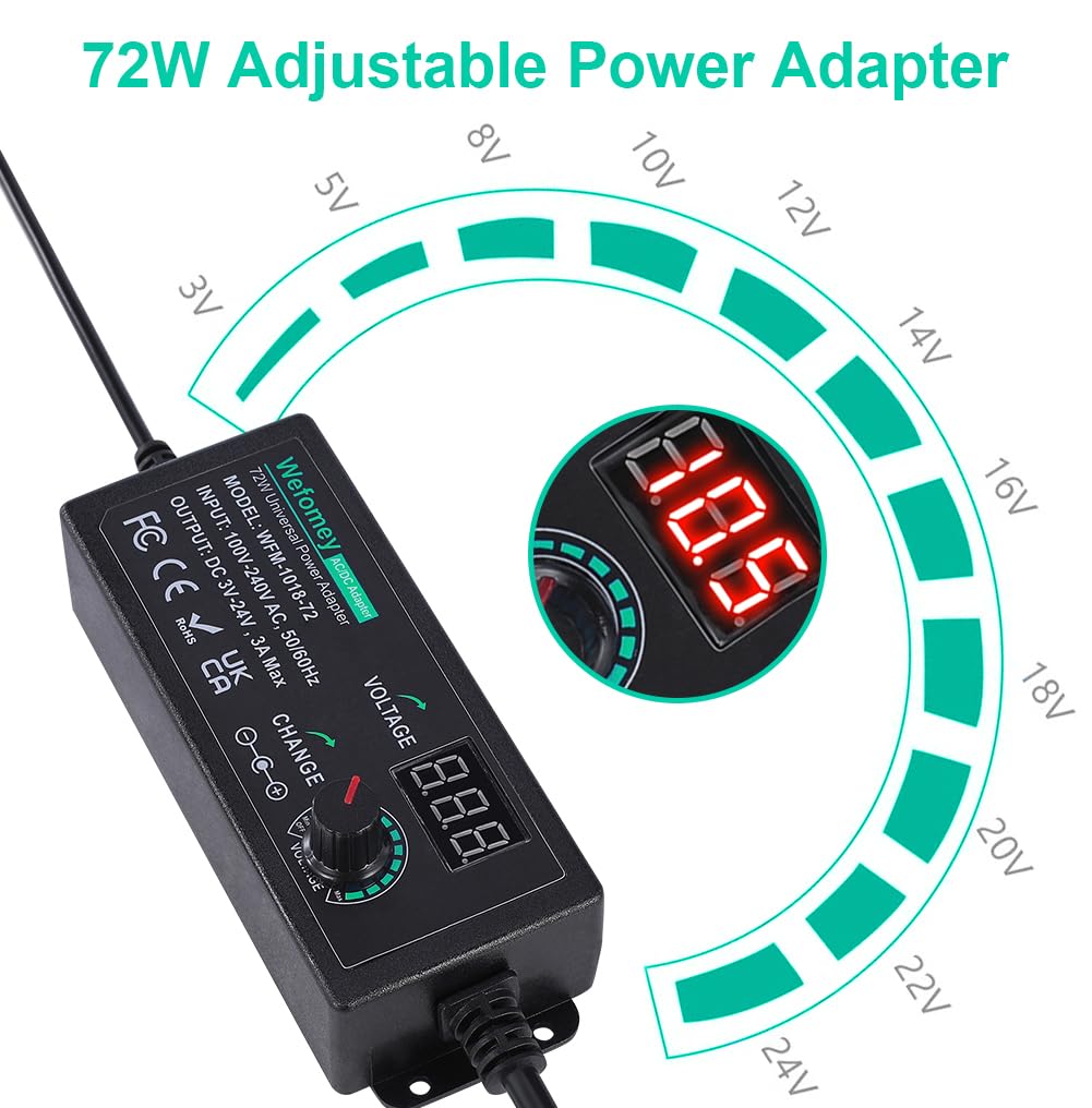 Wefomey power supply LCD display showing output voltage for safe operation
