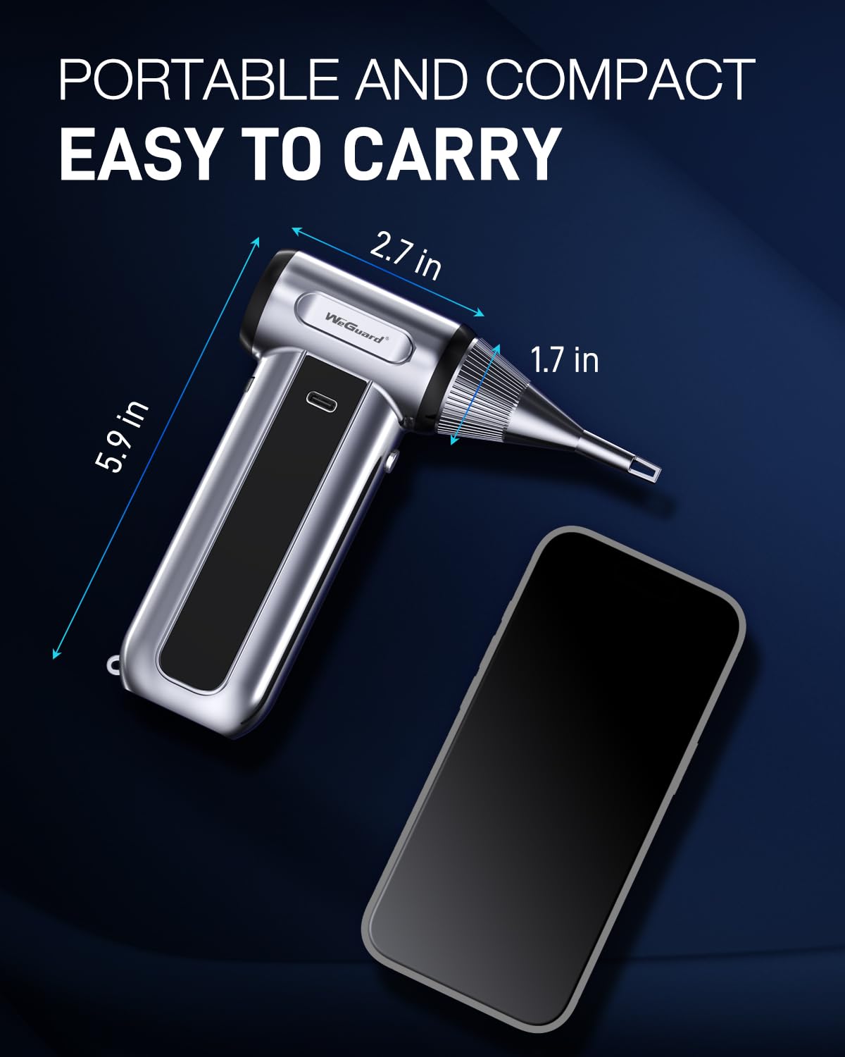 WeGuard held in hand for size comparison showing lightweight portability benefit