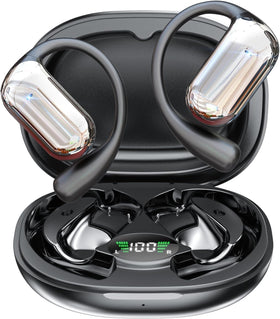 WEIBEIQI open ear headphones front view with LED display for quick battery insight