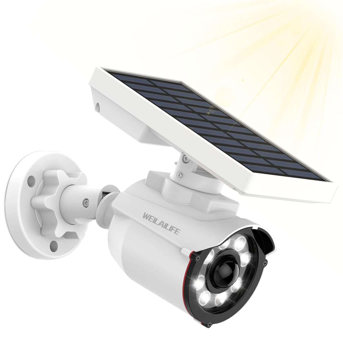 WEILAILIFE solar motion sensor camera outdoor with motion alerts and bright lighting.