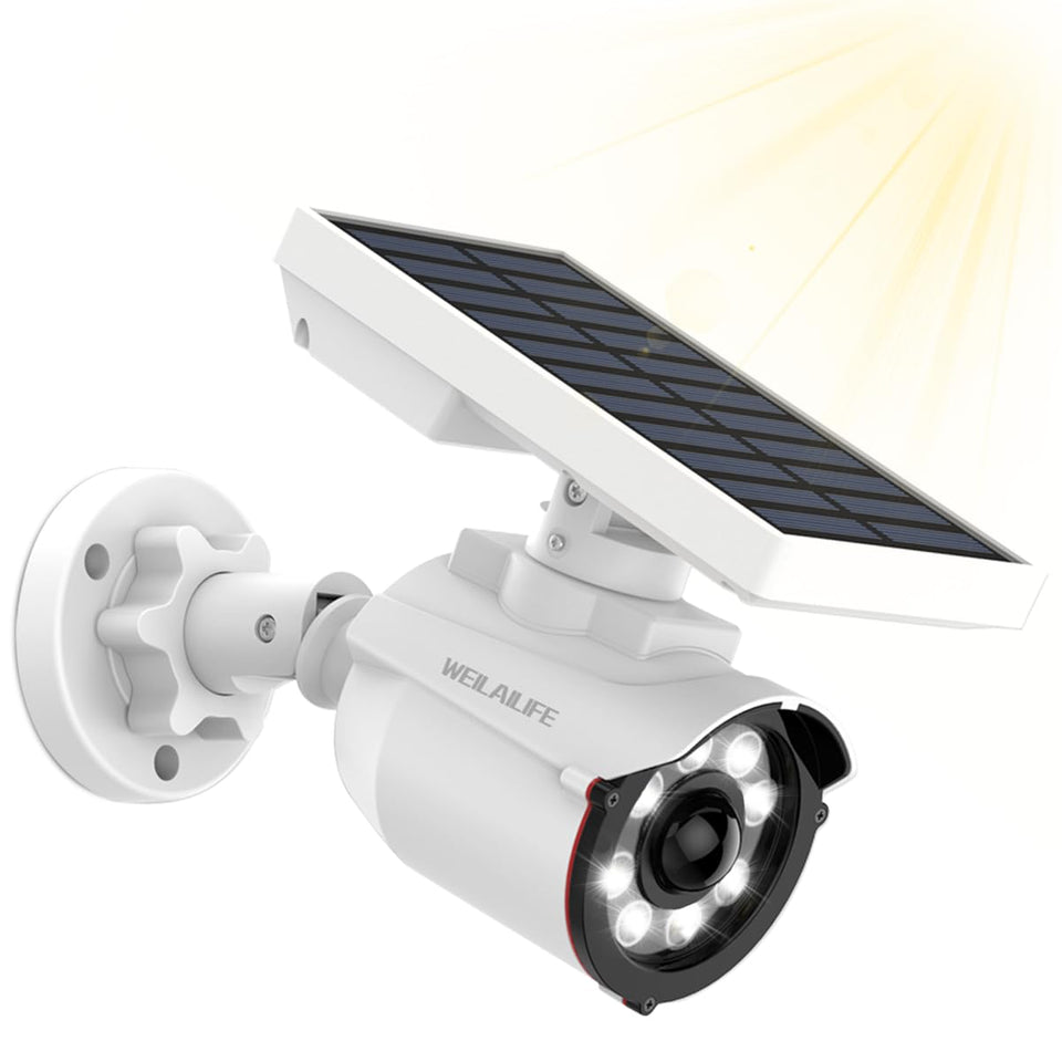 WEILAILIFE solar motion sensor camera outdoor with motion alerts and bright lighting.