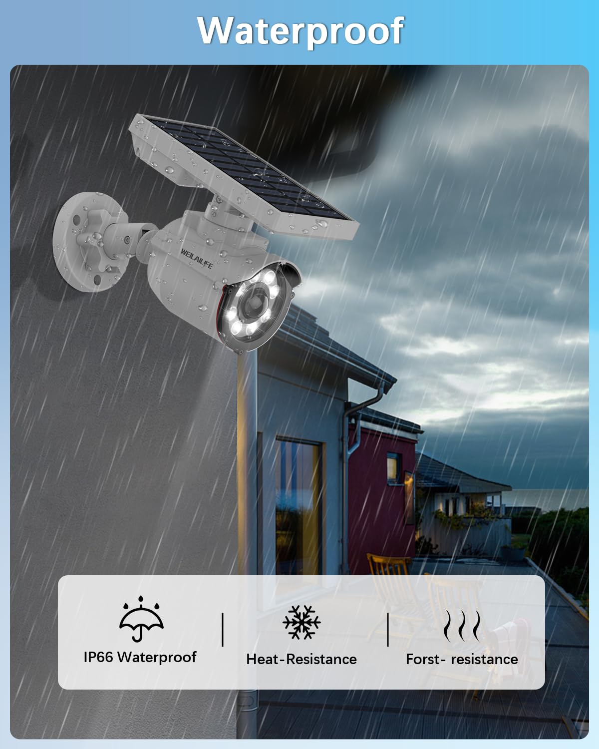 WEILAILIFE upgraded solar panel and battery for longer daytime charging.