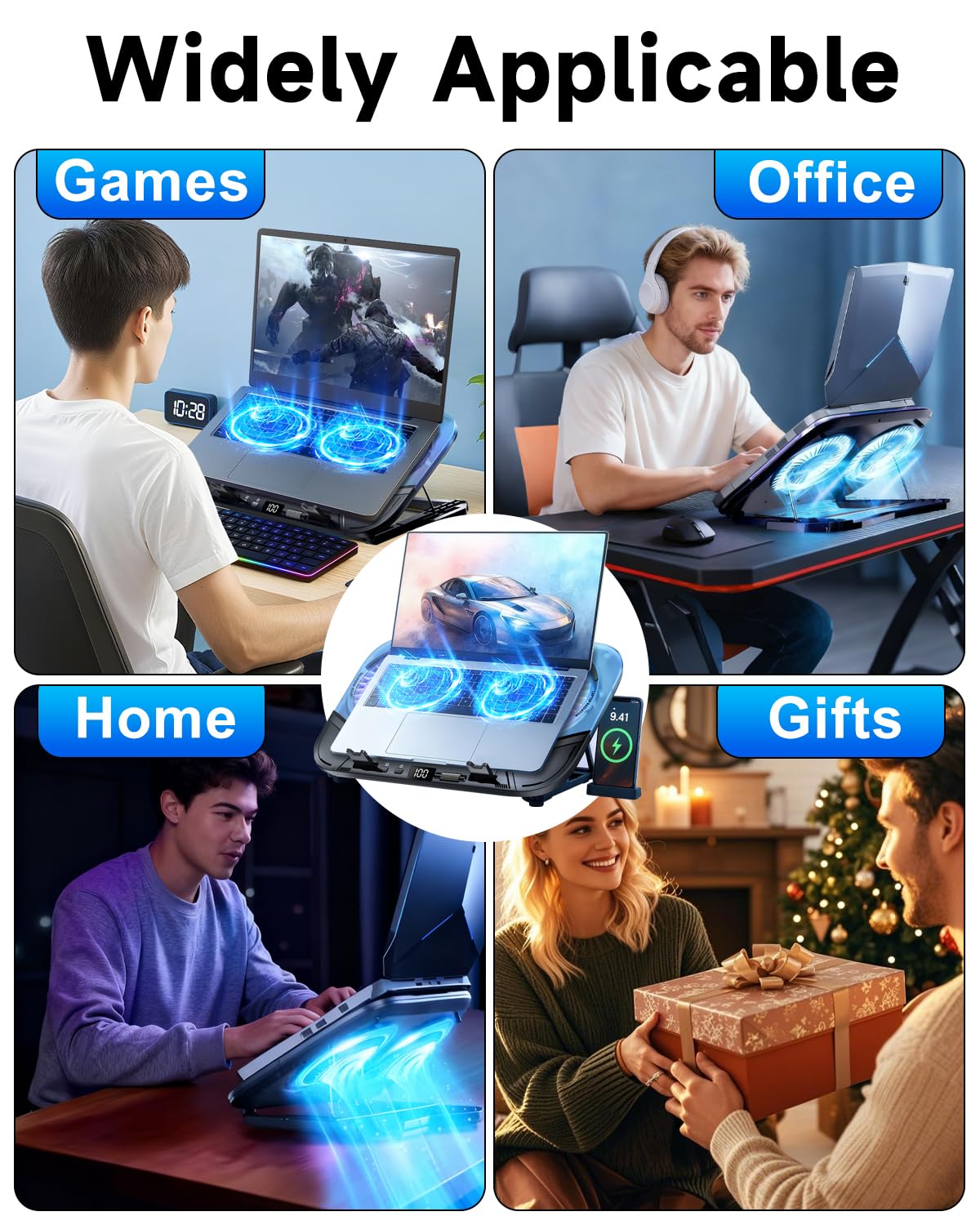 WEKEFON RGB lighting in low light, creates ambient mood while cooling efficiently