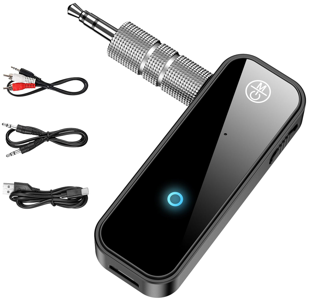 WEKEFON upgraded aux Bluetooth adapter front view for car audio versatility
