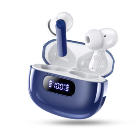 Wekily S50 earbuds LED display shows pairing status.