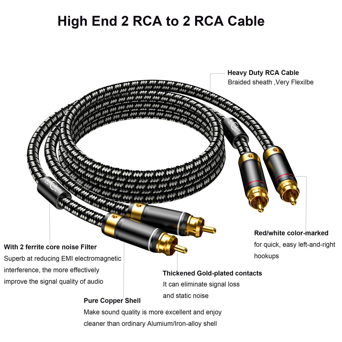 Wekuant audiophiles RCA cable ferrite cores reduce EMI for clearer audio