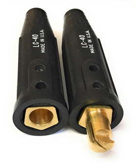 Weldmark LC40 male connector ensuring a secure welding cable connection during operation.