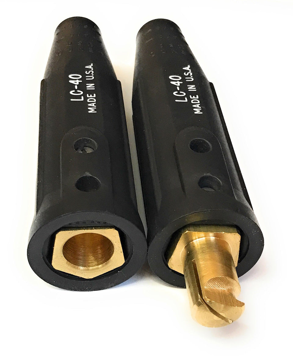 Weldmark LC40 male connector ensuring a secure welding cable connection during operation.