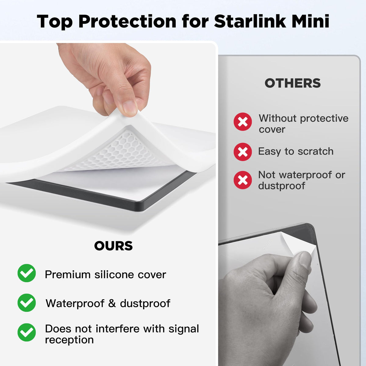 Welllifein Starlink Mini full-coverage shell protects against rain and dust while preserving signal.