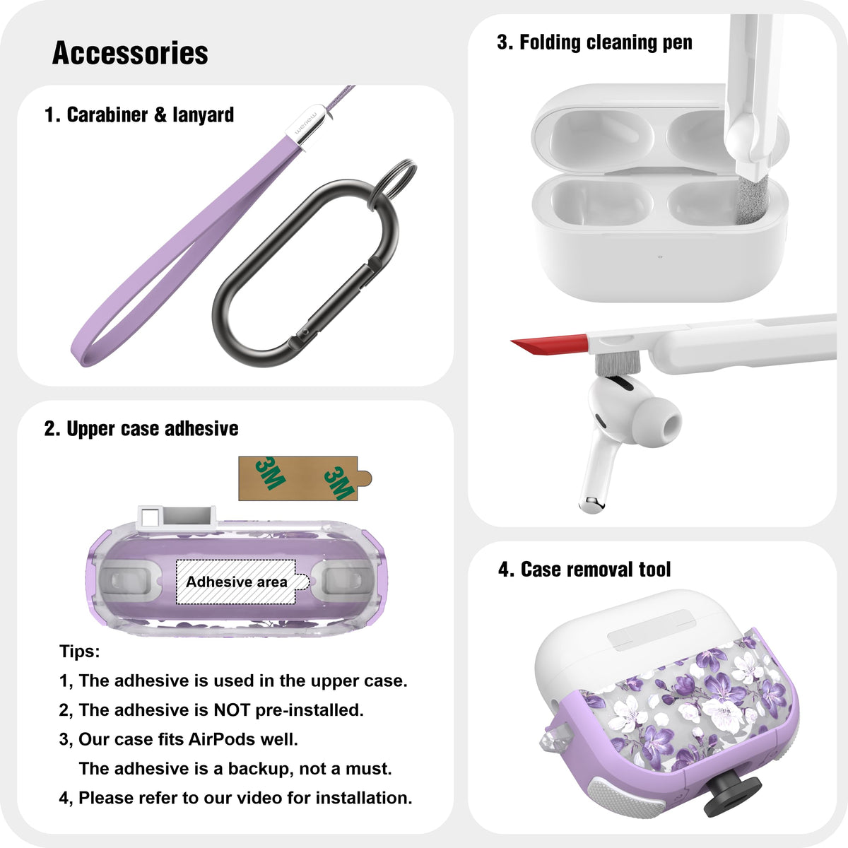 Wenew AirPods Pro 2 case includes lanyard and carabiner for travel.