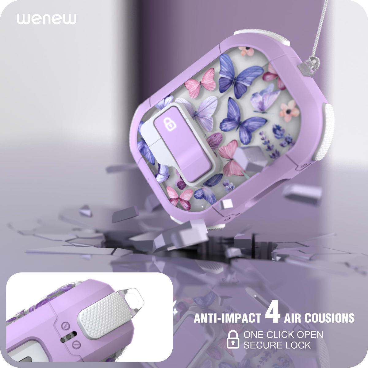 WENEW AirPods Pro 2 case with magnetic lock open for quick access.