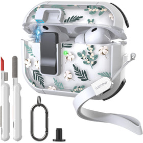 WENEW AirPods Pro 3 case with front LED visible and green leaves pattern for quick status