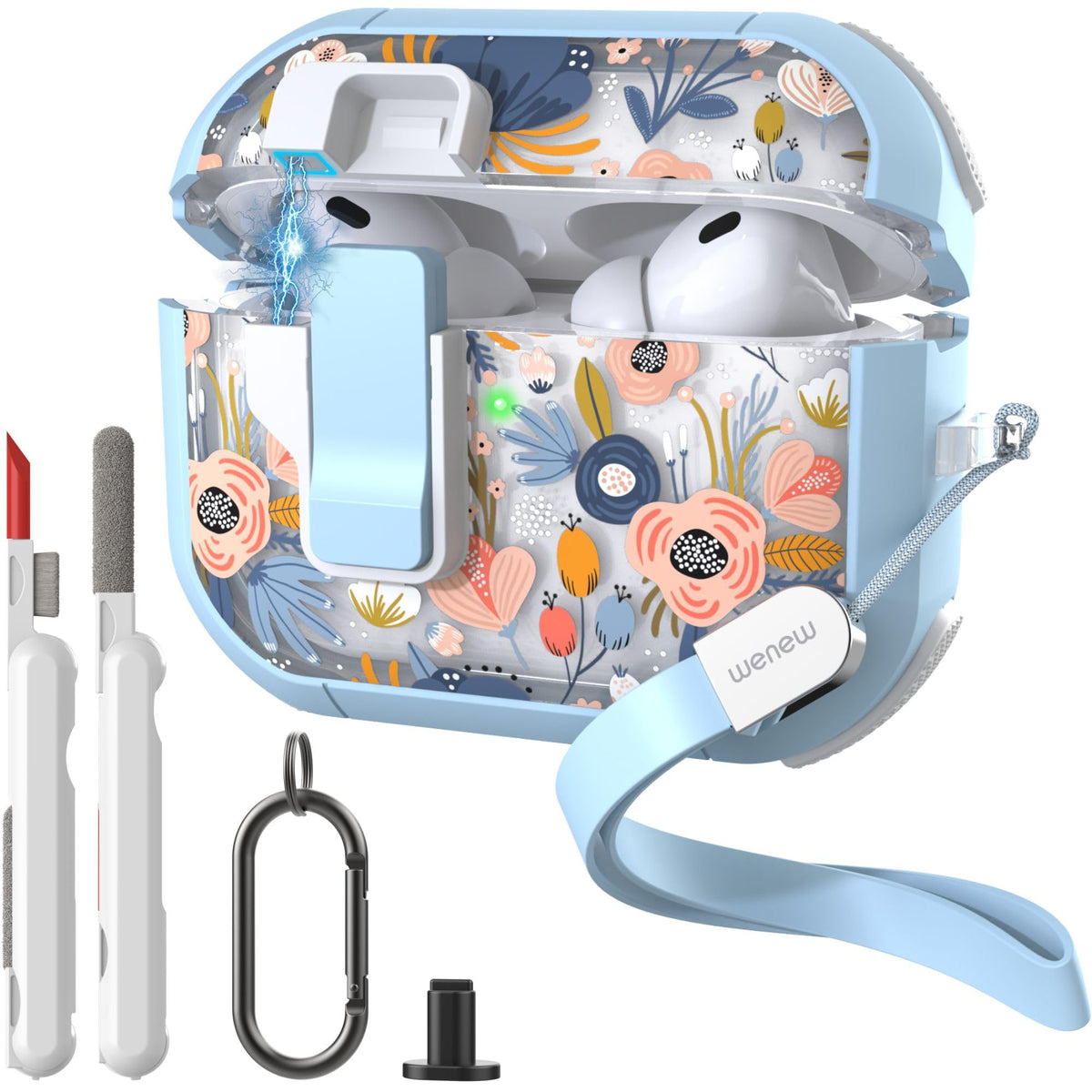 WENEW AirPods Pro 3 case front view with magnetic lock for quick access.