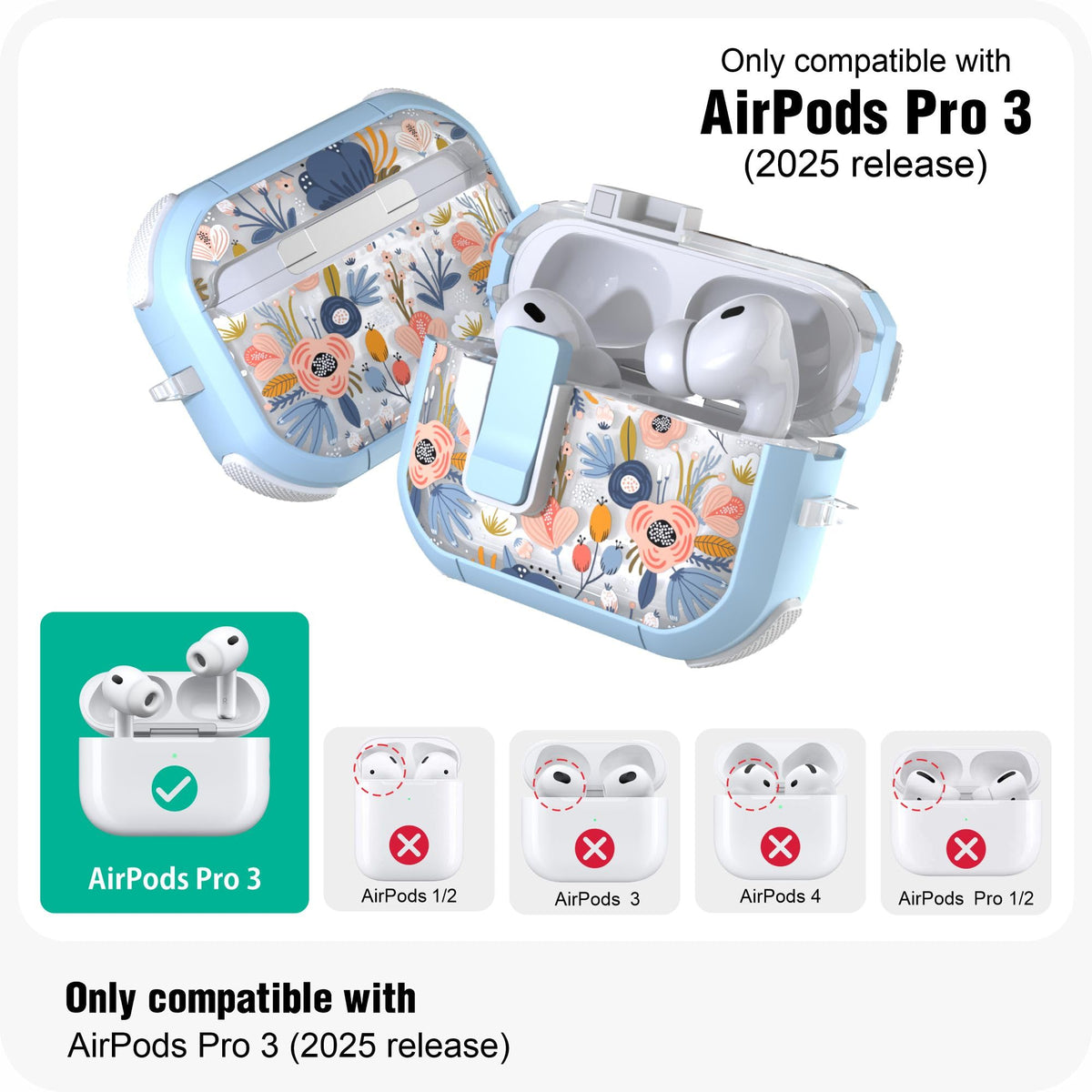 WENEW AirPods Pro 3 case floral pattern adds stylish protection.