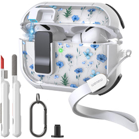 WENEW AirPods Pro blue flower case front view with secure magnetic lock
