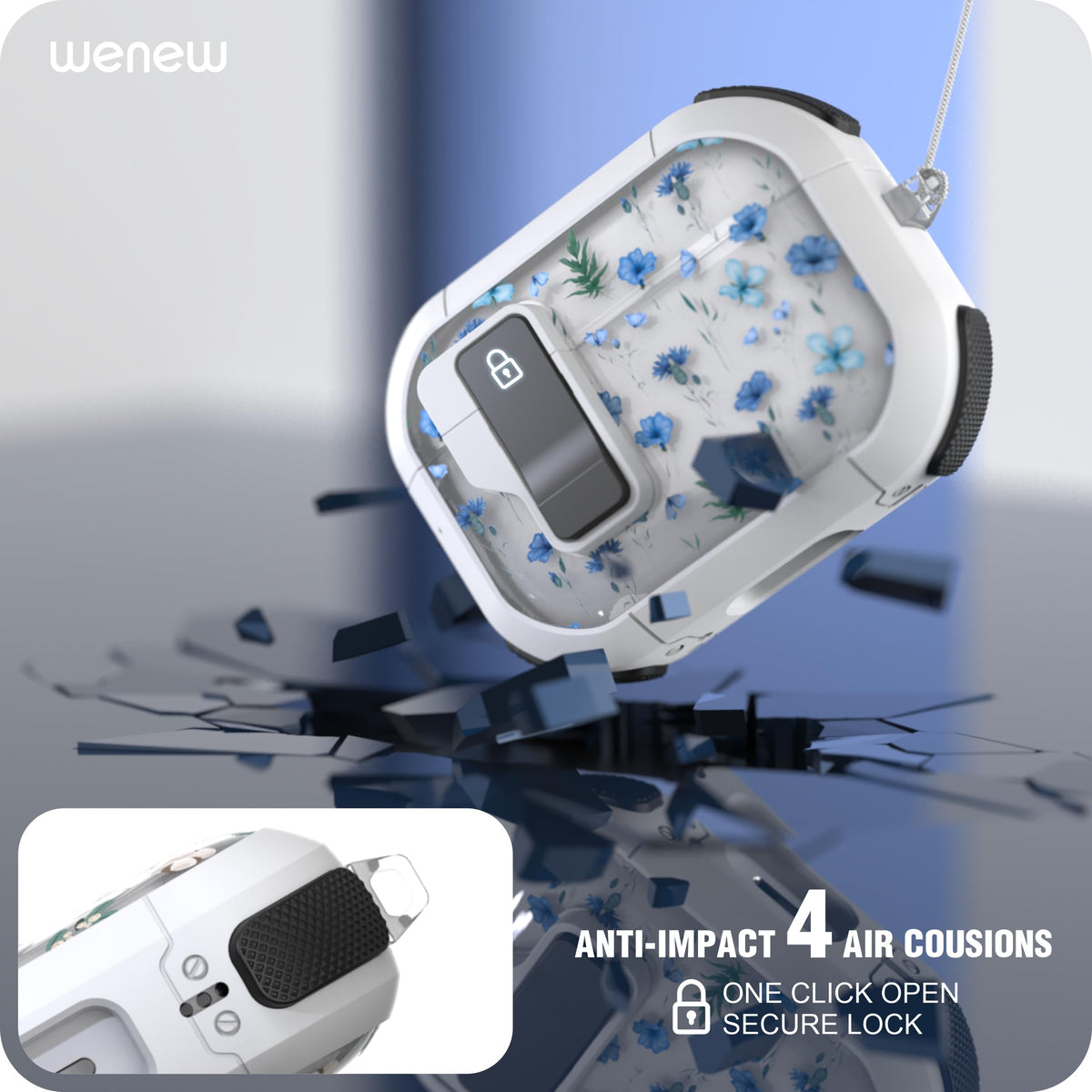WENEW AirPods Pro blue flower case magnetic lock open demonstration