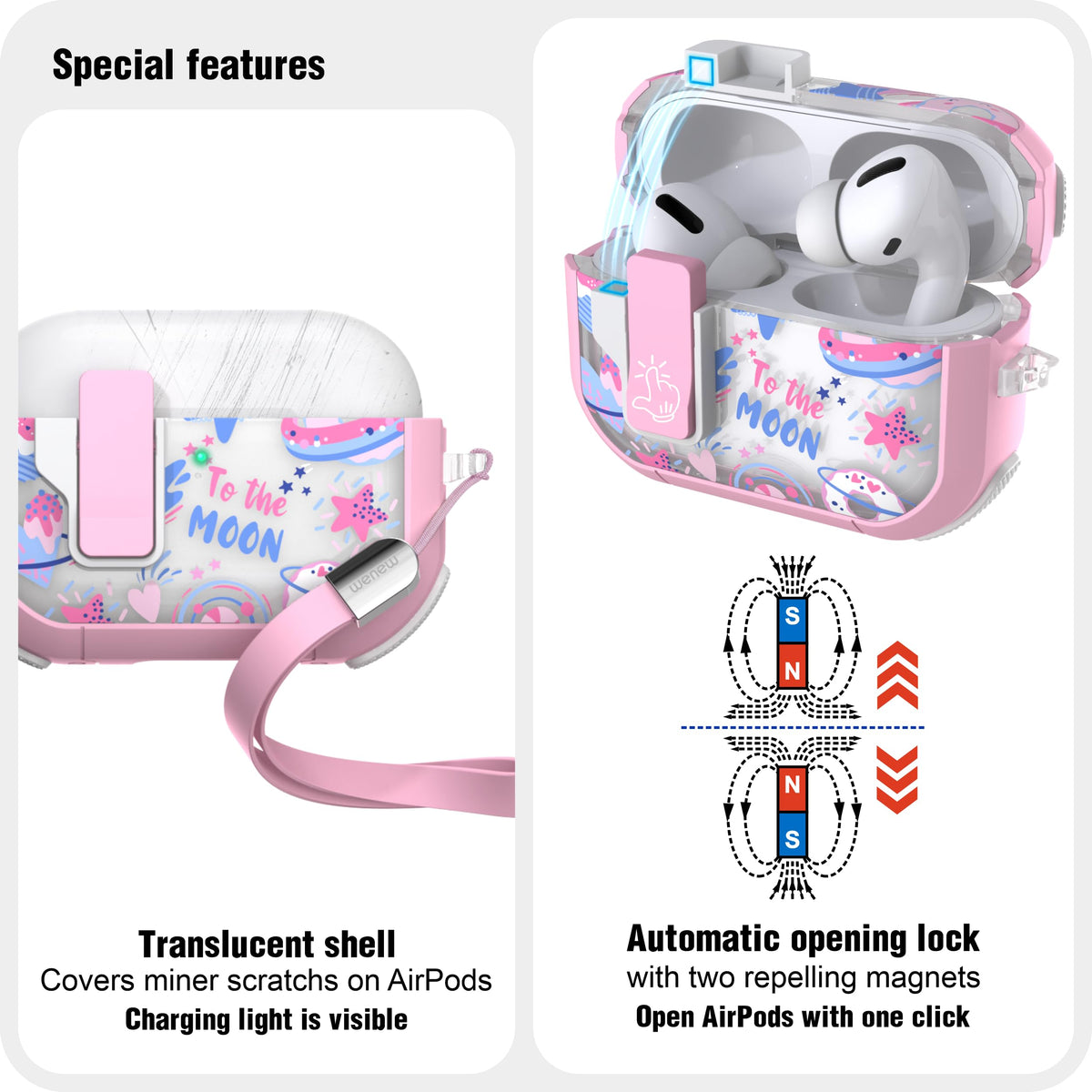 WENew case with four air cushions for impact absorption.